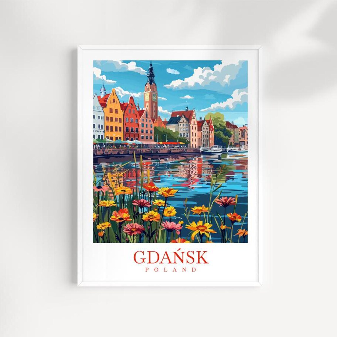 Gdansk Poland Waterfront Colorful Houses And Church Tower Poster