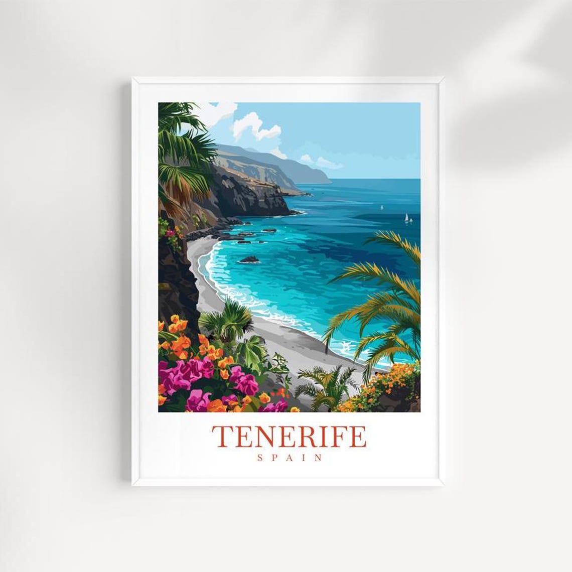 Tenerife Spain Hidden Beach Cove Turquoise Water Cliffs View Poster