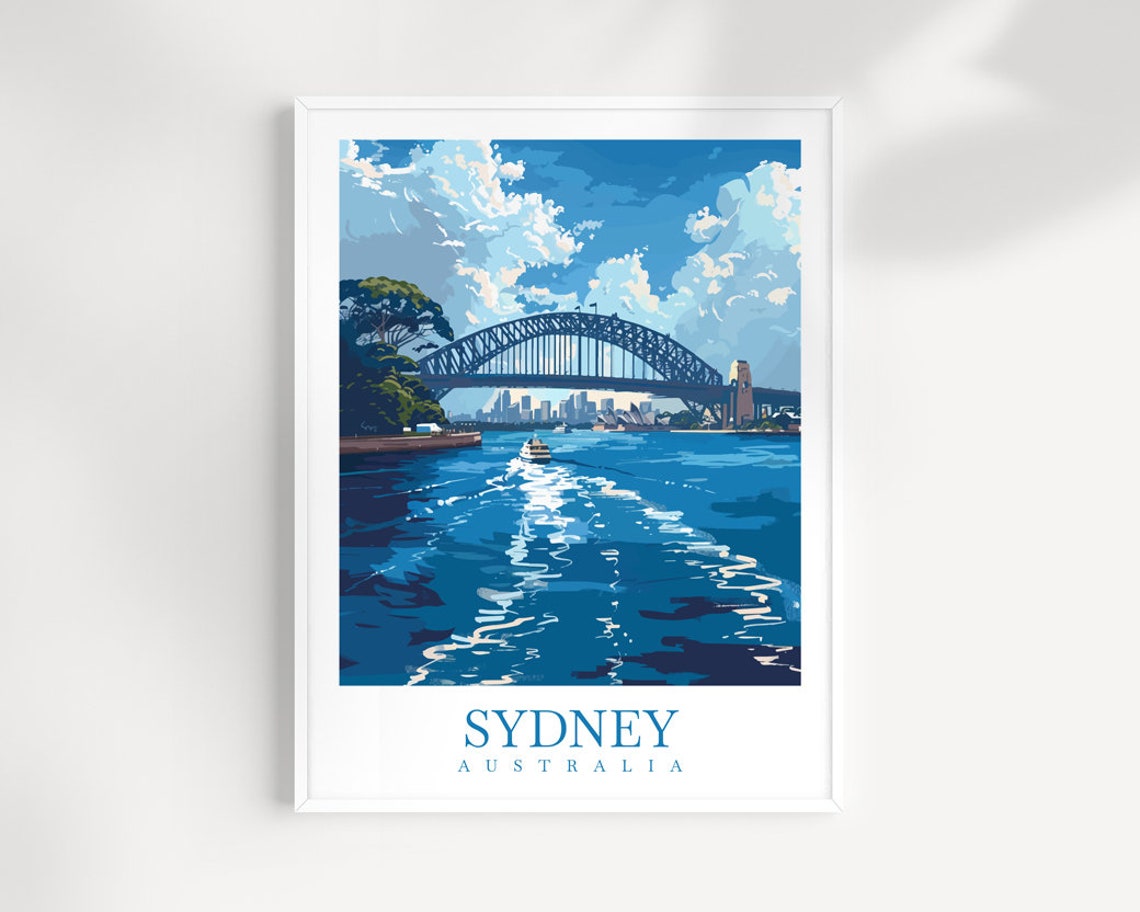 Sydney Australia Harbour Bridge Skyline Water Vintage Travel Poster