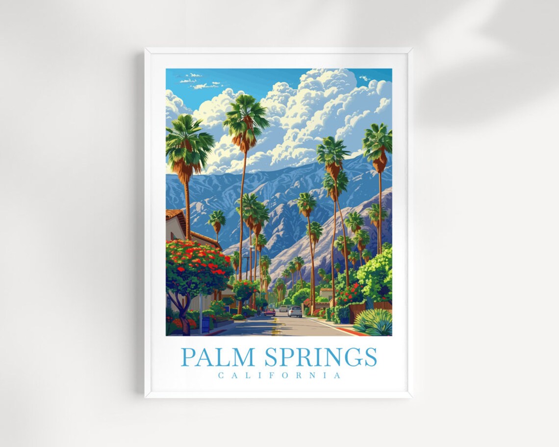 Palm Springs California Palm Street Mountain Desert Travel Poster