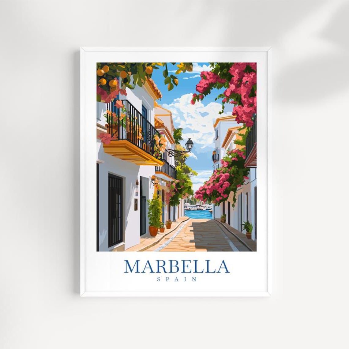 Marbella Spain Old Town Bougainvillea Street Seaside Travel Poster