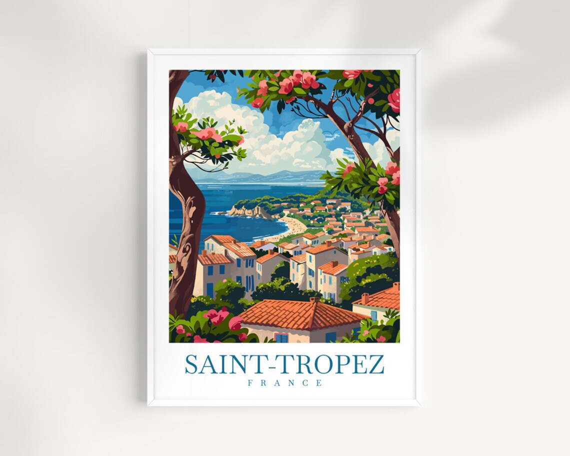Saint-Tropez France Bay Panorama Flower Framed Travel Poster