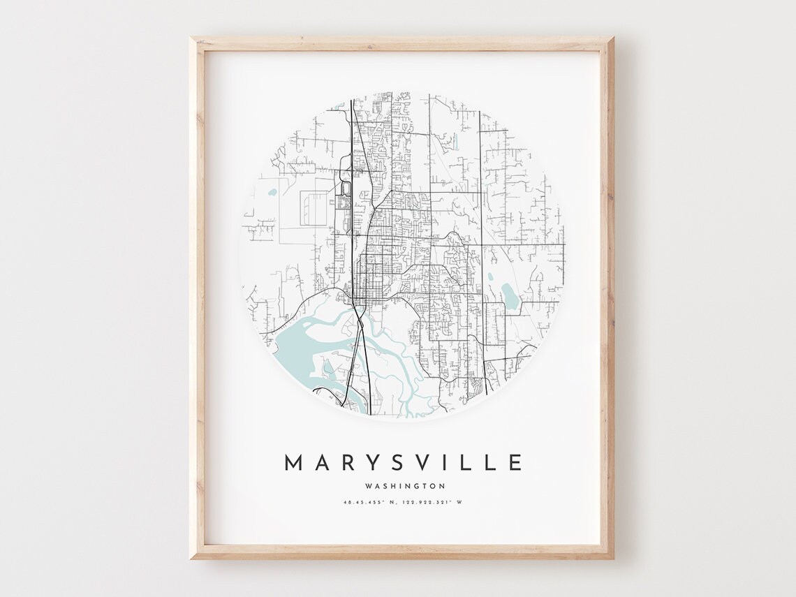 Marysville Washington Map Print Modern City Wall Art