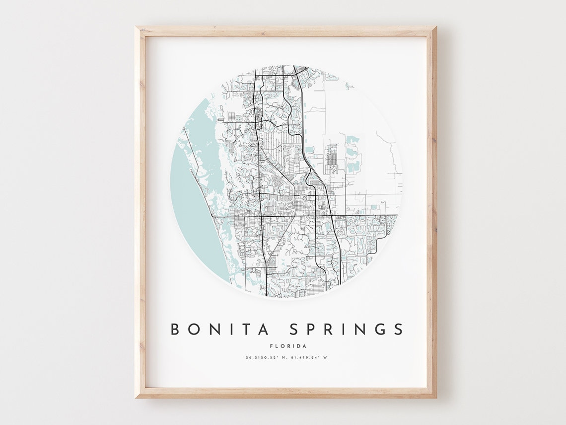 Bonita Springs Map Print, Florida City Street Art