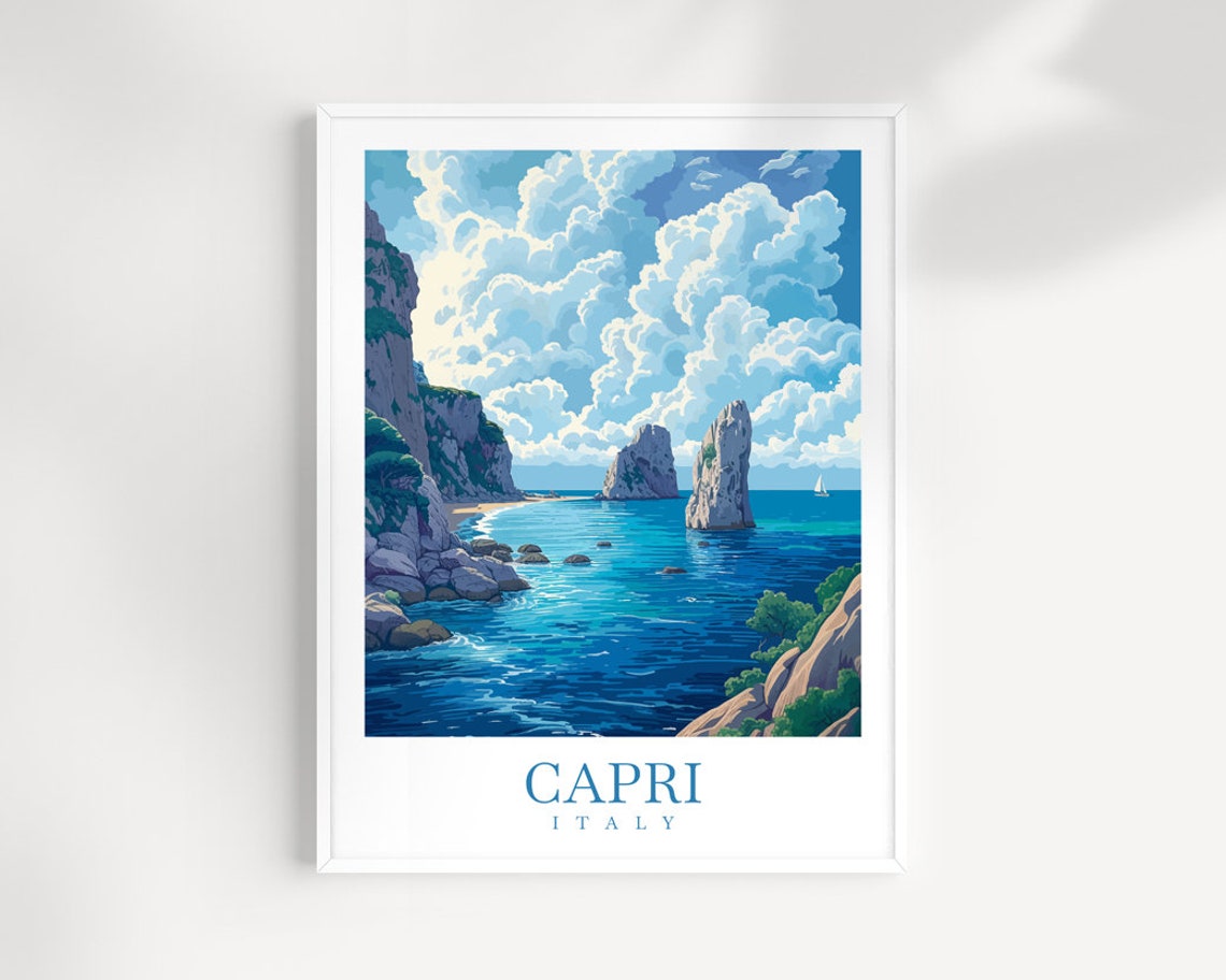 Capri Italy Faraglioni Rocks Turquoise Sea View Travel Poster