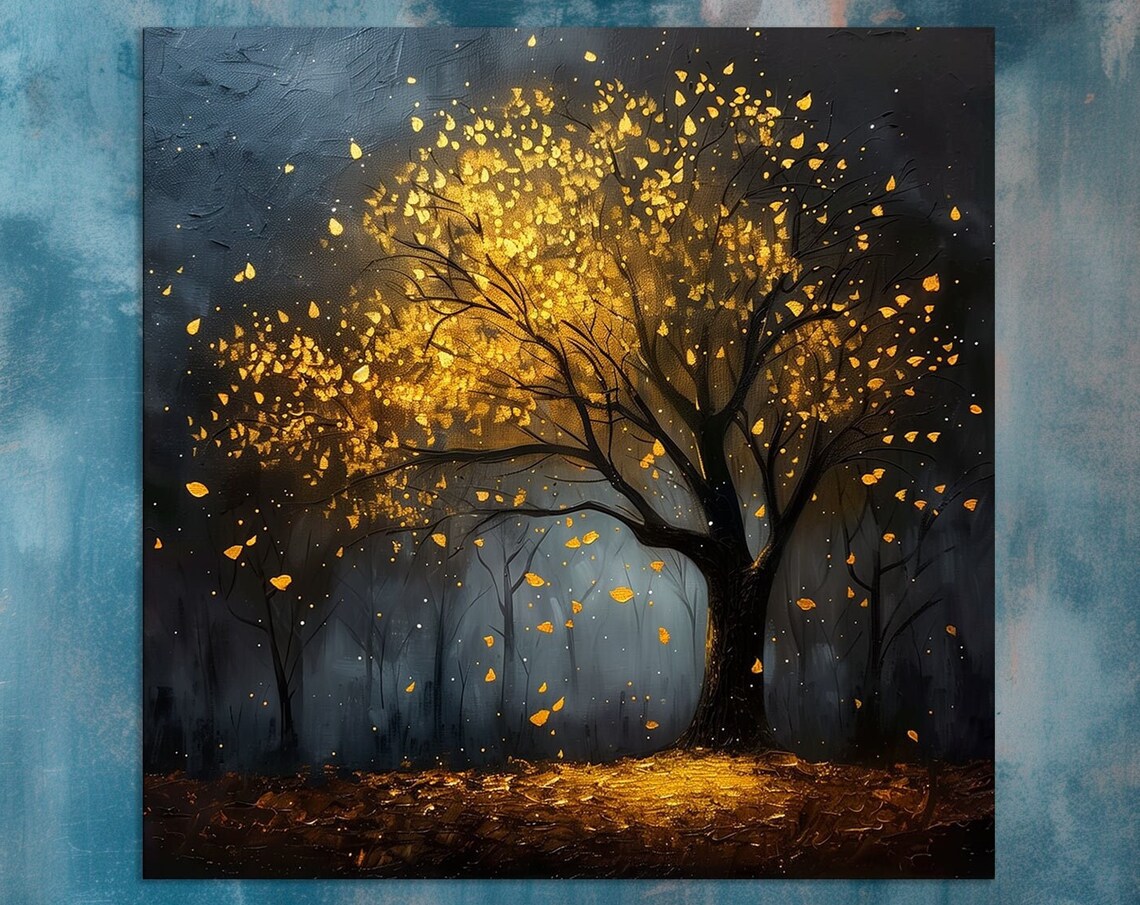 Golden Tree Autumn Wall Art, Mystical Nature Print