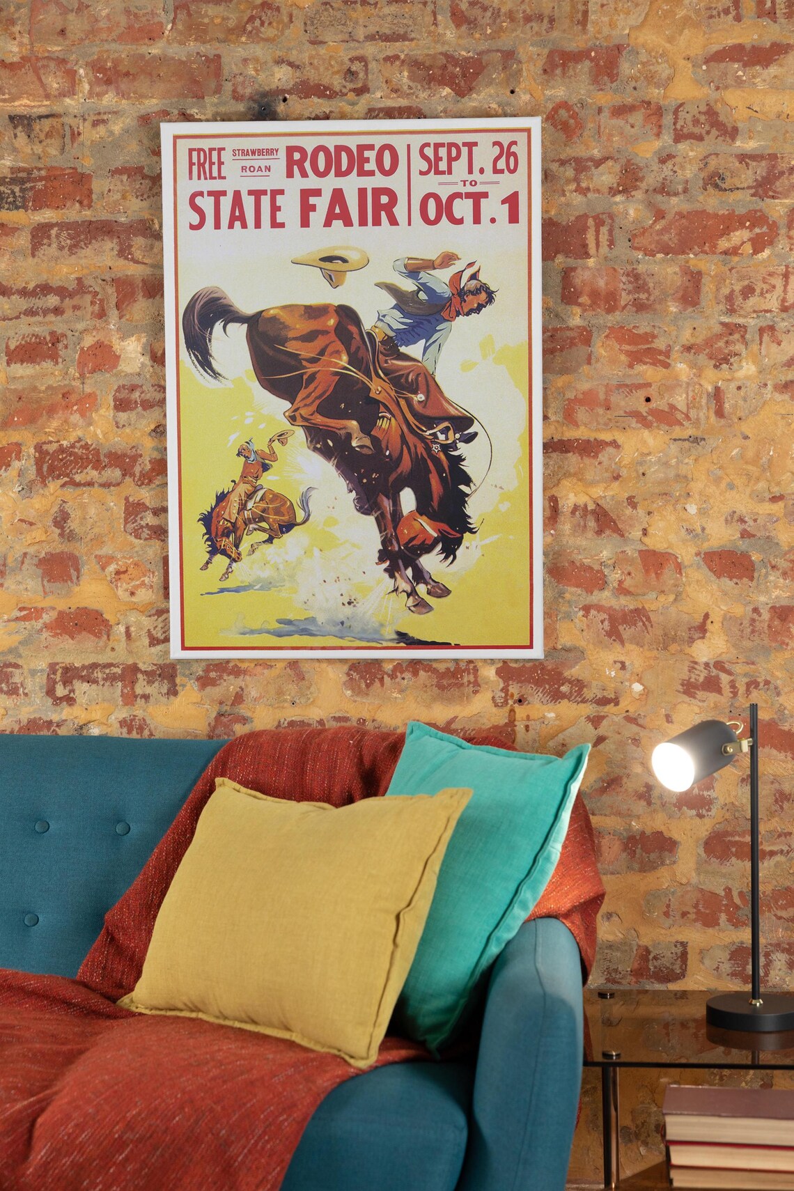 Vintage Free Rodeo State Fair Western Bucking Horse Cowboy Poster - Image 2