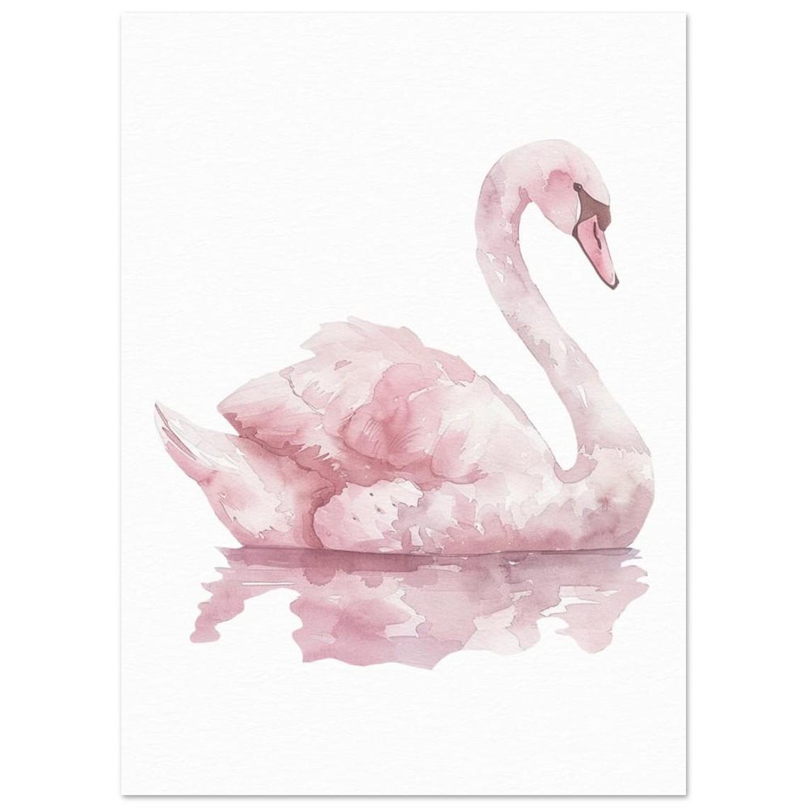 Blush Pink Swan Watercolor Reflection Minimal Nursery Art Print - Image 2