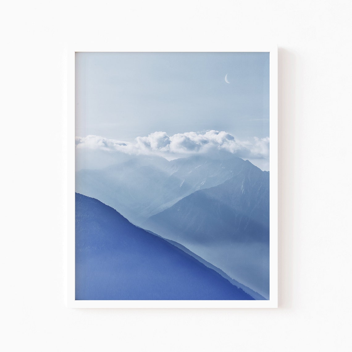Wall Art Mountain Print Sky And Clouds Nature Landscape Trendy Blue Boho Wall Decor