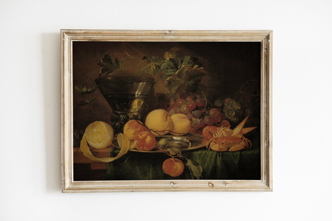 Kitchen Print Dark Academia Vintage Painting Moody Still Life Farmhouse Decor