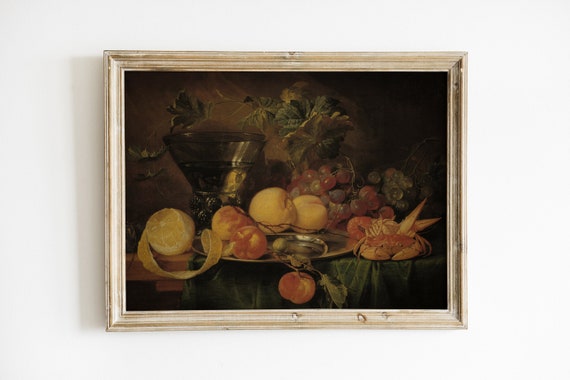 Kitchen Print Dark Academia Vintage Painting Moody Still Life Farmhouse Decor