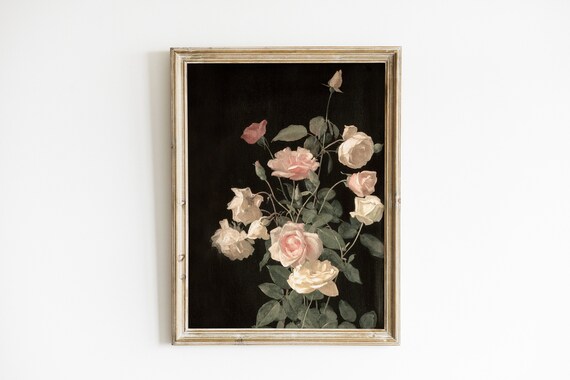 Vintage Rose Painting Moody Floral Art Print Dark Academia Decor
