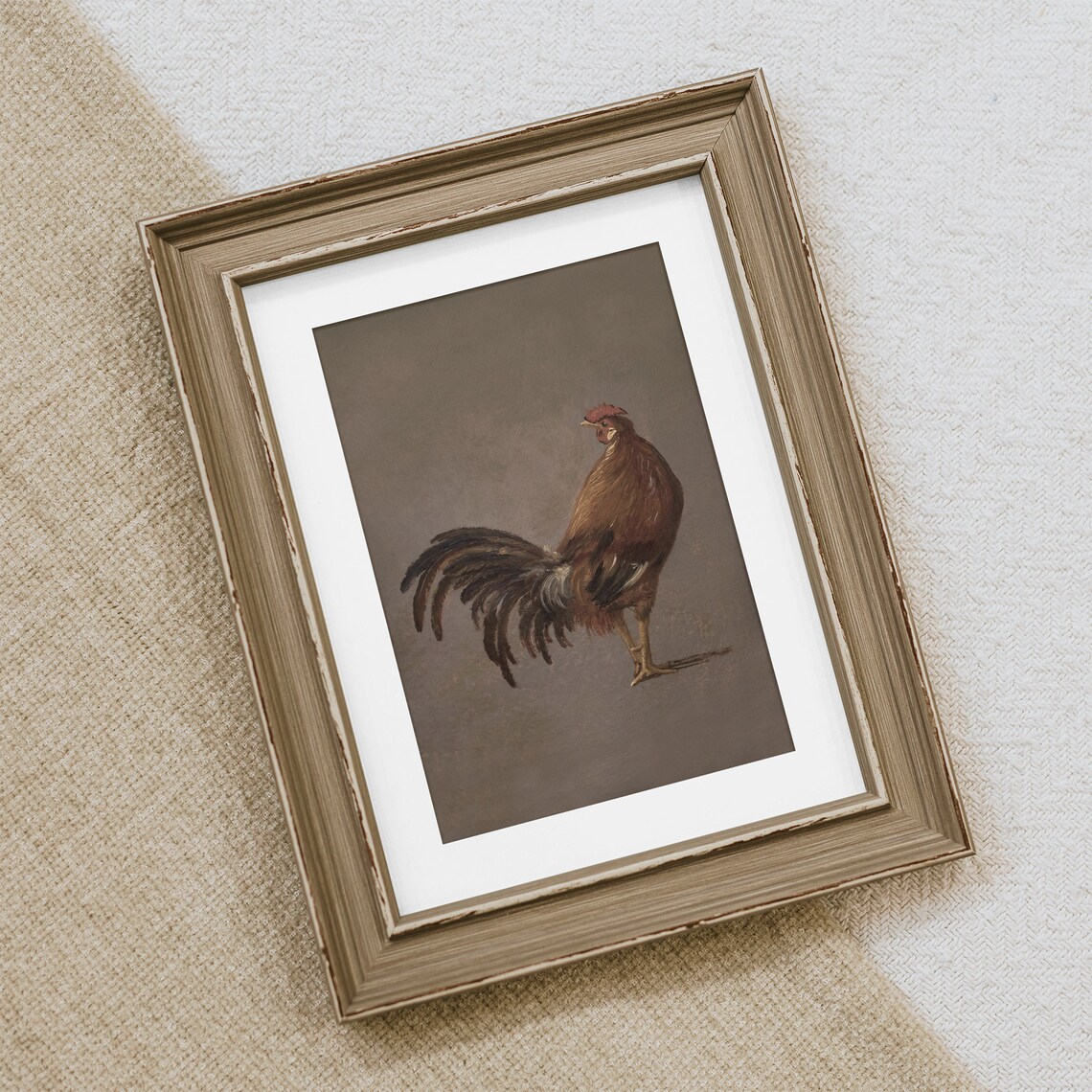 Rooster Portrait Vintage Brown Hen Oil Painting Farmhouse Art Print - Image 2