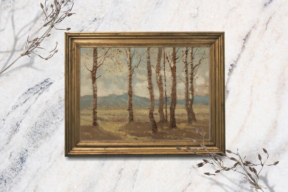 Rustic Forest Art Print Oil Landscape Painting Vintage Art Print Cabin Wall Art Decor
