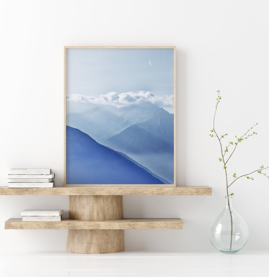 Wall Art Mountain Print Sky And Clouds Nature Landscape Trendy Blue Boho Wall Decor - Image 2