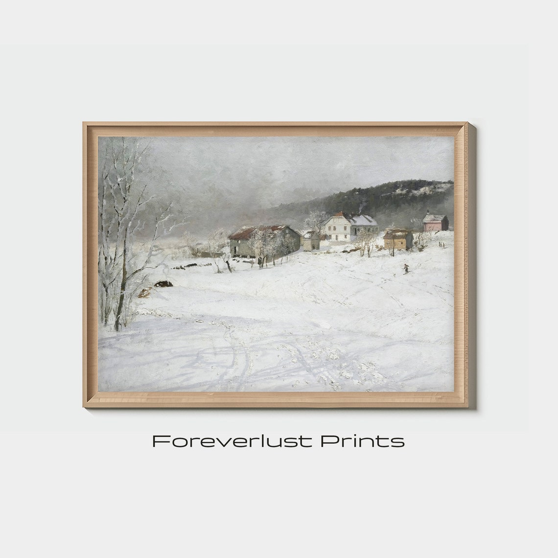 Christmas Farmhouse Wall Art Print Vintage Neutral Winter Oil Painting Christmas Antique Wall Art Holiday Wall Decor Shelf Art Print