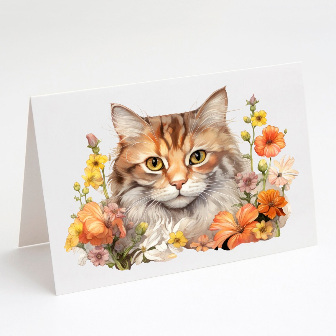 Ginger Tabby Cat Wildflowers Watercolor Blank Note Card Cat Lovers Gift Card - Image 2