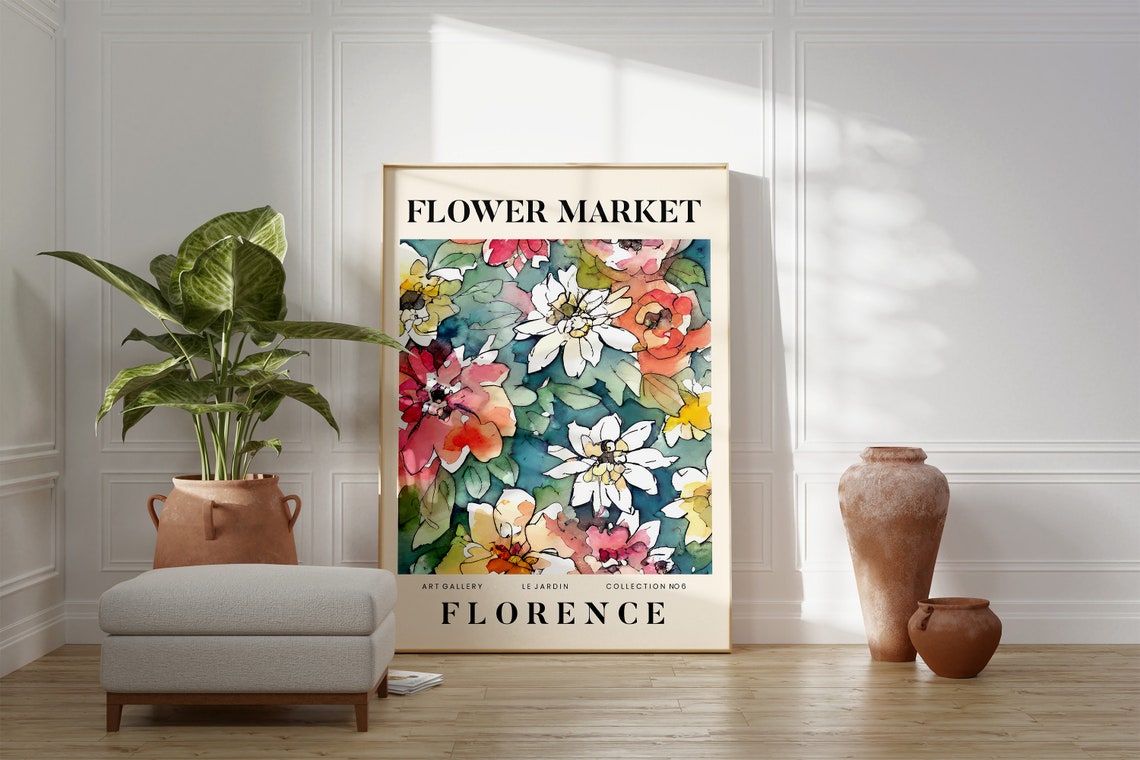 Florence Abstract Flower Market Print Colourful Plant Art Modern Gallery Wall Art Floral Poster Gift For Friend Living Room Bedroom - Image 2