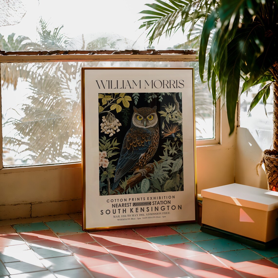 William Morris Owl South Kensington Cotton Exhibition Poster London - Image 2