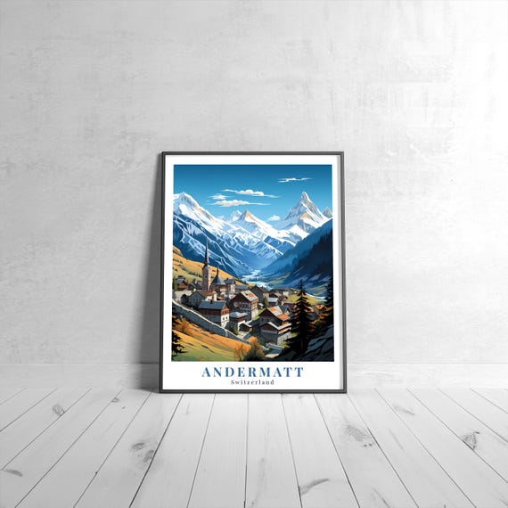 Andermatt Vintage Travel Poster Retro Switzerland Art Print Colorful Home Decor Wall Unique Gift