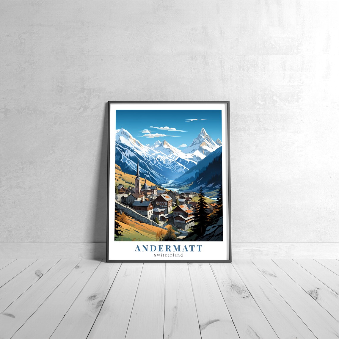 Andermatt Switzerland Retro Travel Poster Vintage Alpine Village Art
