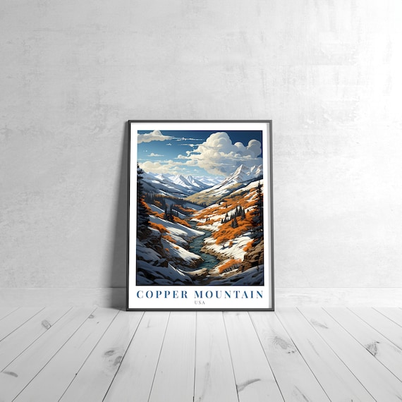 Copper Mountain USA Snowy Valley River Autumn Travel Art Poster