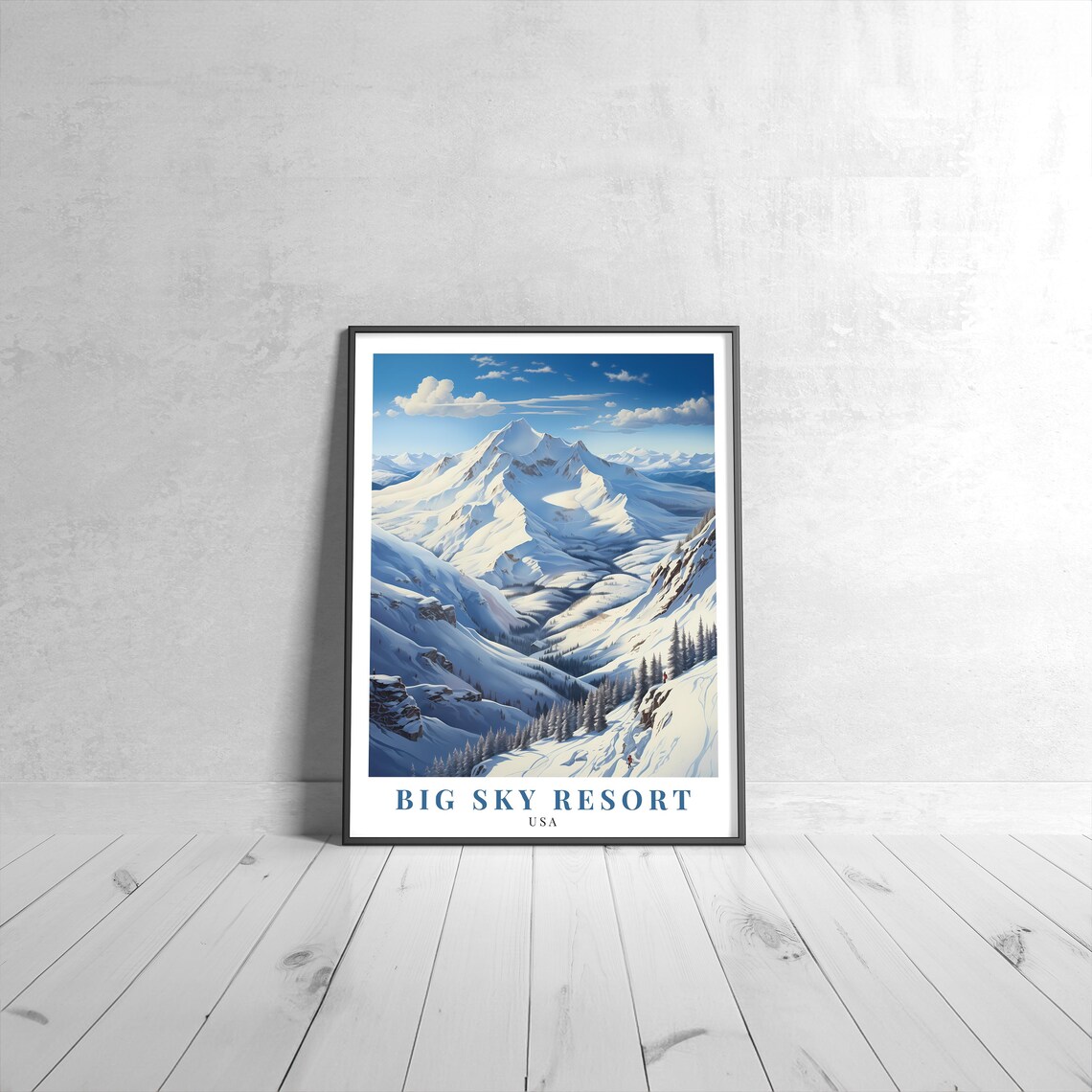 Big Sky Resort USA Snowy Peak Alpine Vintage Ski Travel Poster