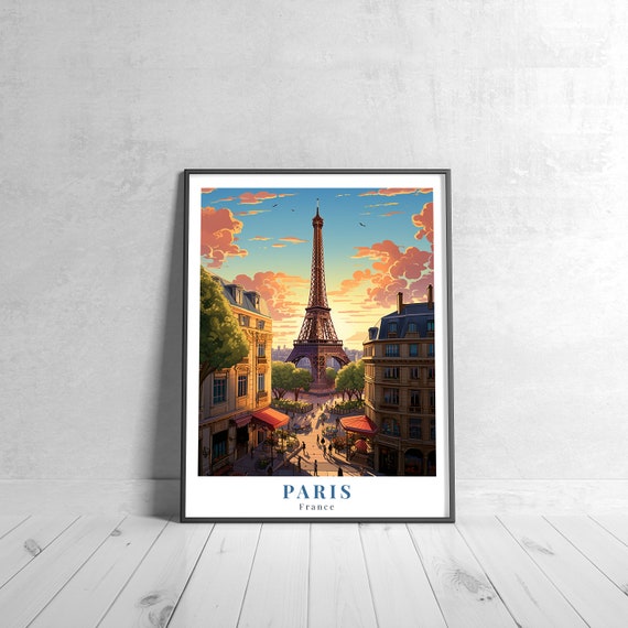 Paris Vintage Travel Poster Retro France Art Print Colorful Home Decor Wall Unique Gift