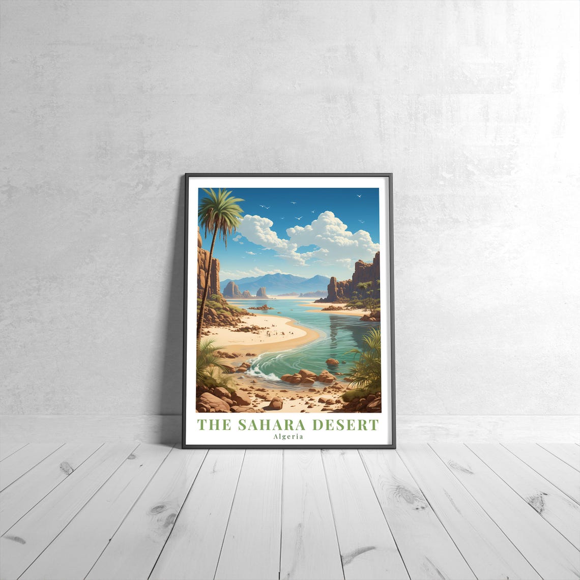 The Sahara Desert Algeria Vintage Travel Poster Oasis Dunes View
