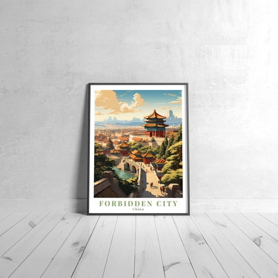 Forbidden City Vintage Travel Poster Retro China Art Print Colorful Home Decor Wall Unique Gift