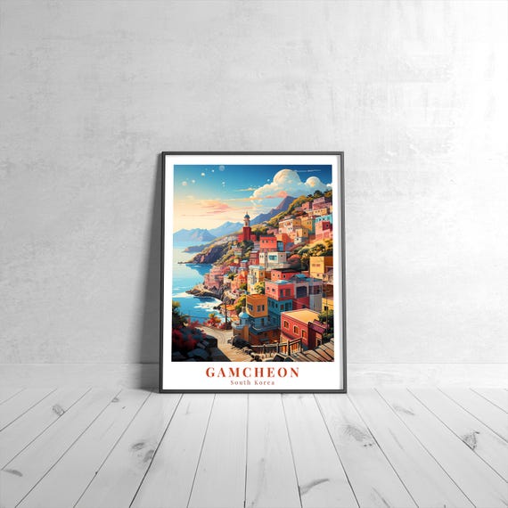 Gamcheon Vintage Travel Poster Retro South Korea Art Print Colorful Home Decor Wall Unique Gift