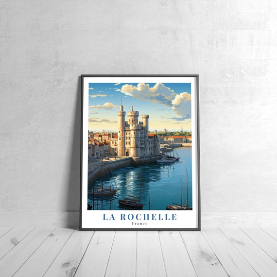 La Rochelle Vintage Travel Poster Retro France Art Print Colorful Home Decor Wall Unique Gift