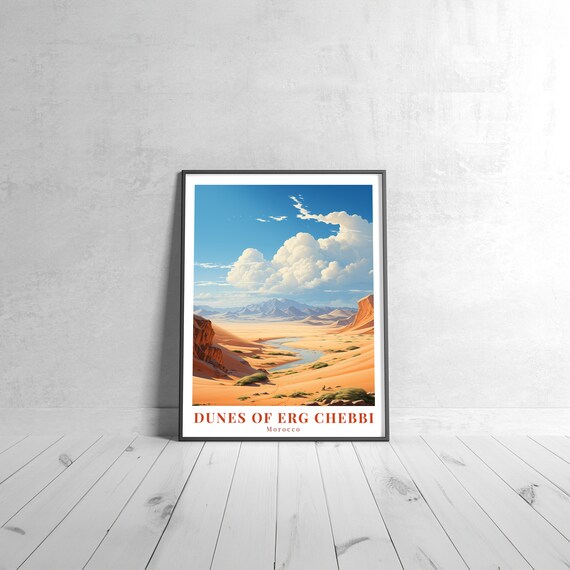 Dunes of Erg Chebbi Morocco Sahara Desert Vintage Travel Poster
