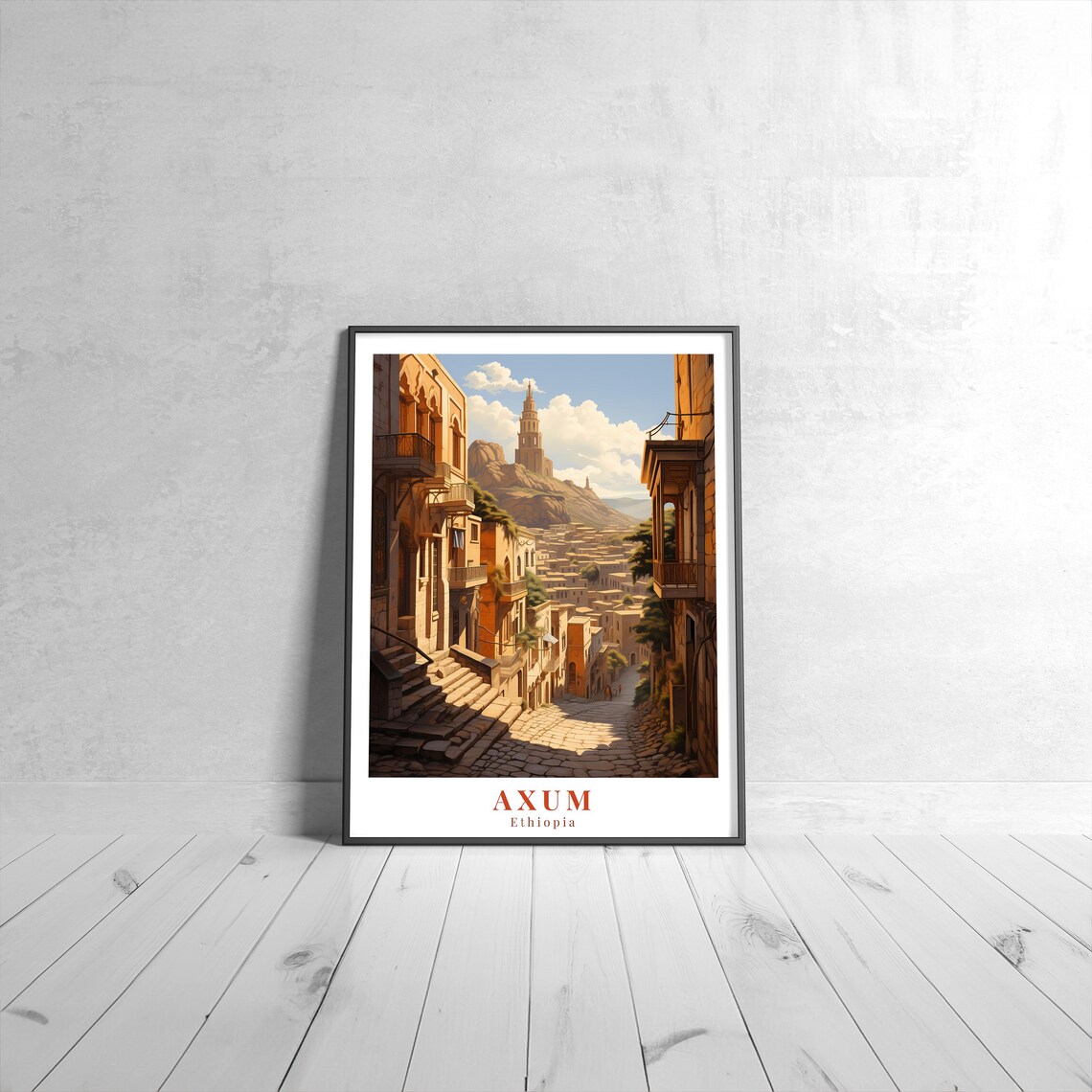Axum Ethiopia Vintage Ancient Stone Street Obelisk Travel Poster