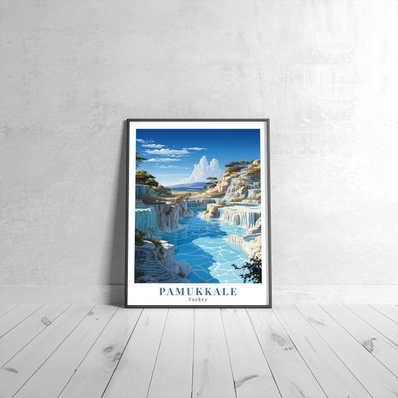 Pamukkale Vintage Travel Poster Retro Turkey Art Print Colorful Home Decor Wall Unique Gift