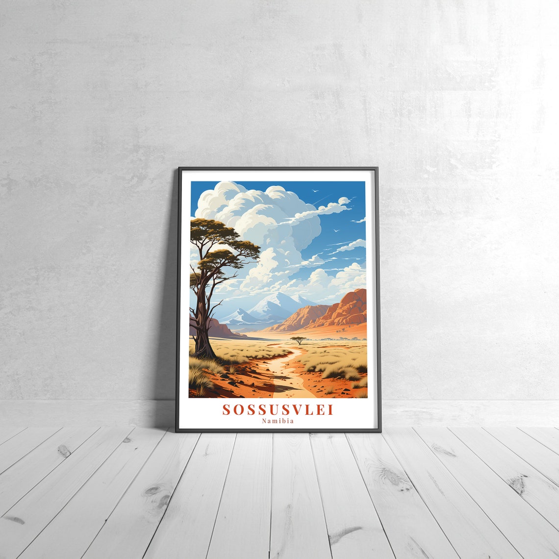 Sossusvlei Namibia Red Dunes Desert Retro Vintage Travel Poster