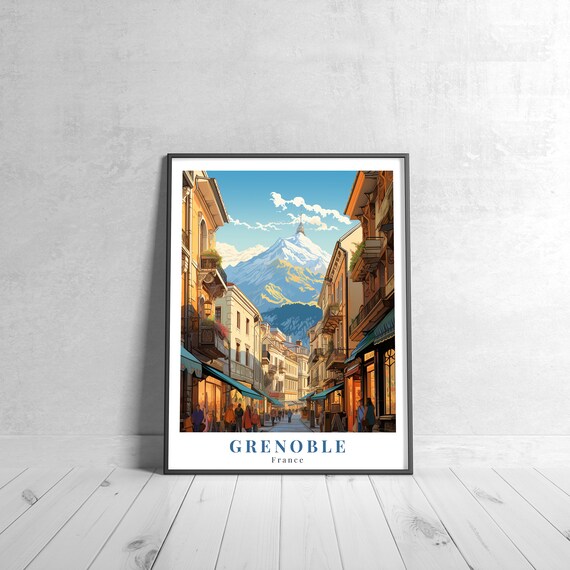 Grenoble France Alpine Street Snowy Peak Travel Style Poster