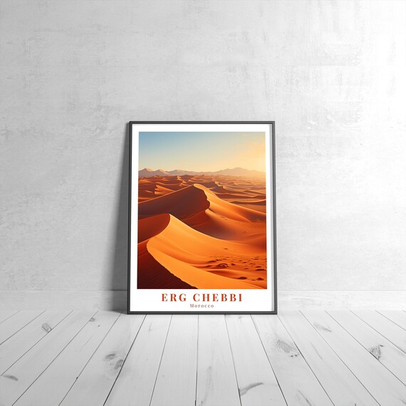 Erg Chebbi Vintage Travel Poster Retro Morocco Art Print Colorful Home Decor Wall Unique Gift