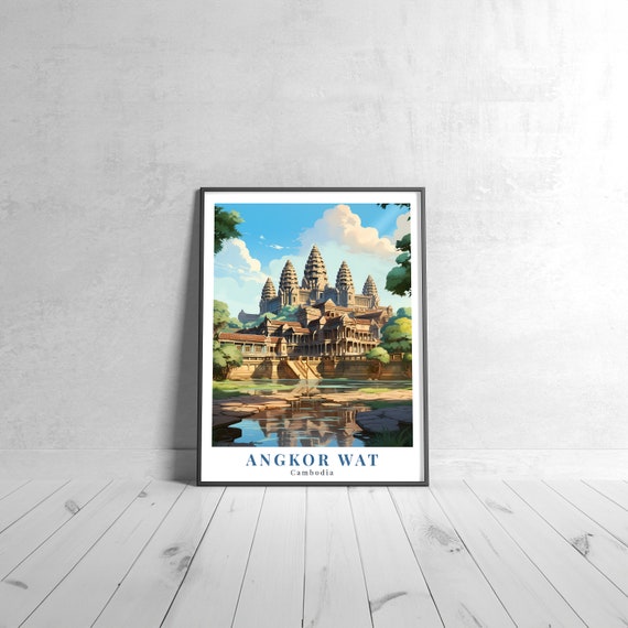 Angkor Wat Vintage Travel Poster Retro Cambodia Art Print Colorful Home Decor Wall Unique Gift