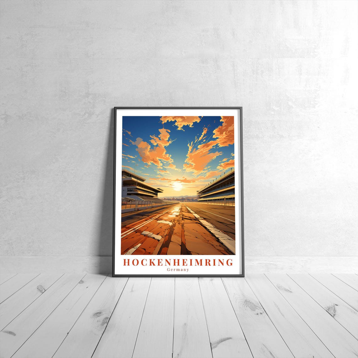 Hockenheimring Germany Vintage Travel Poster Sunset Race Track