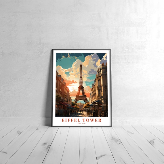 Eiffel Tower Vintage Travel Poster Retro France Art Print Colorful Home Decor Wall Unique Gift