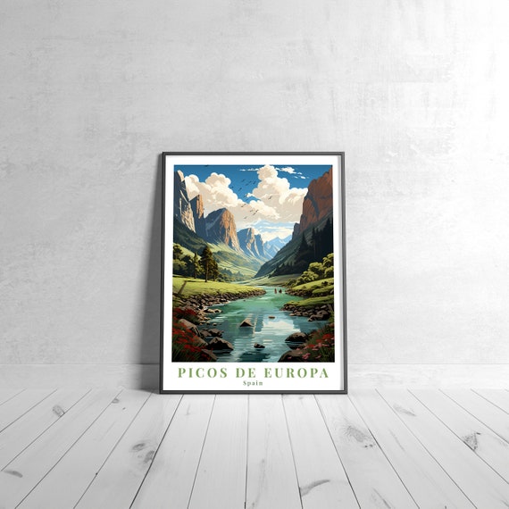 Picos De Europa Vintage Travel Poster Retro Spain Art Print Colorful Home Decor Wall Unique Gift