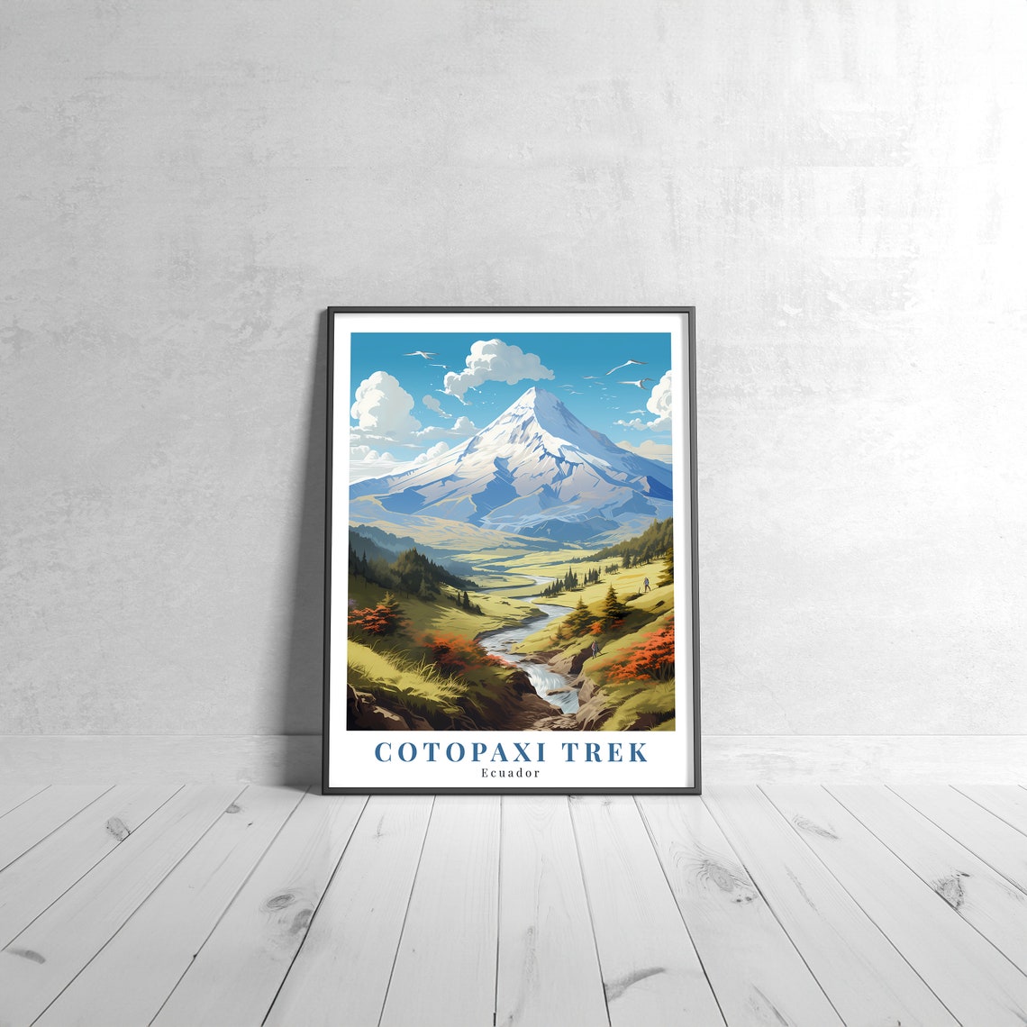 Cotopaxi Trek Vintage Travel Poster Retro Ecuador Volcano Summit Decor