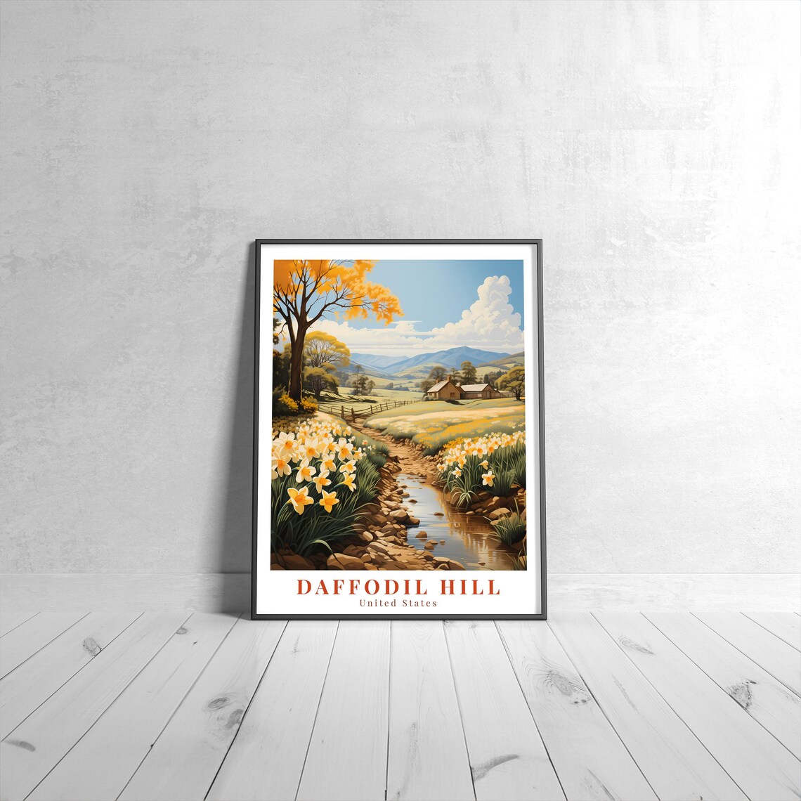 Daffodil Hill United States Spring Blooms Farm Stream Travel Poster