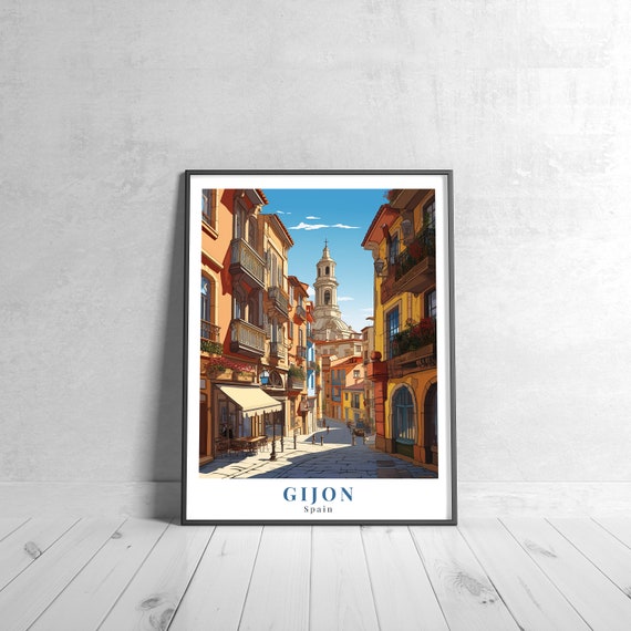 Gijon Vintage Travel Poster Retro Spain Art Print Colorful Home Decor Wall Unique Gift