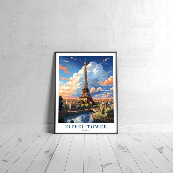 Eiffel Tower Vintage Travel Poster Retro France Art Print Colorful Home Decor Wall Unique Gift