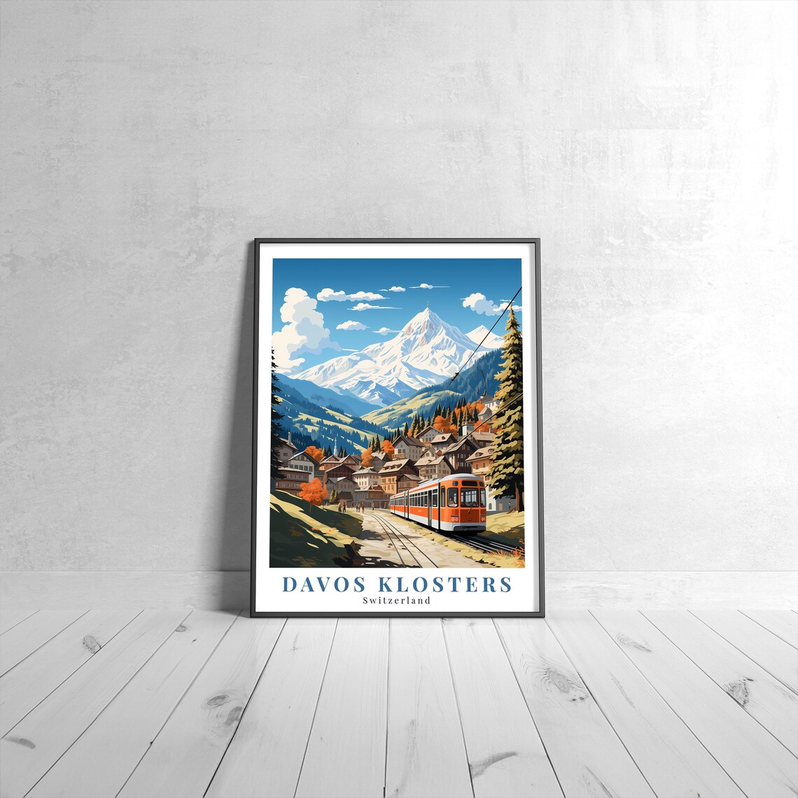 Davos Klosters Switzerland Vintage Travel Poster Alpine Train View