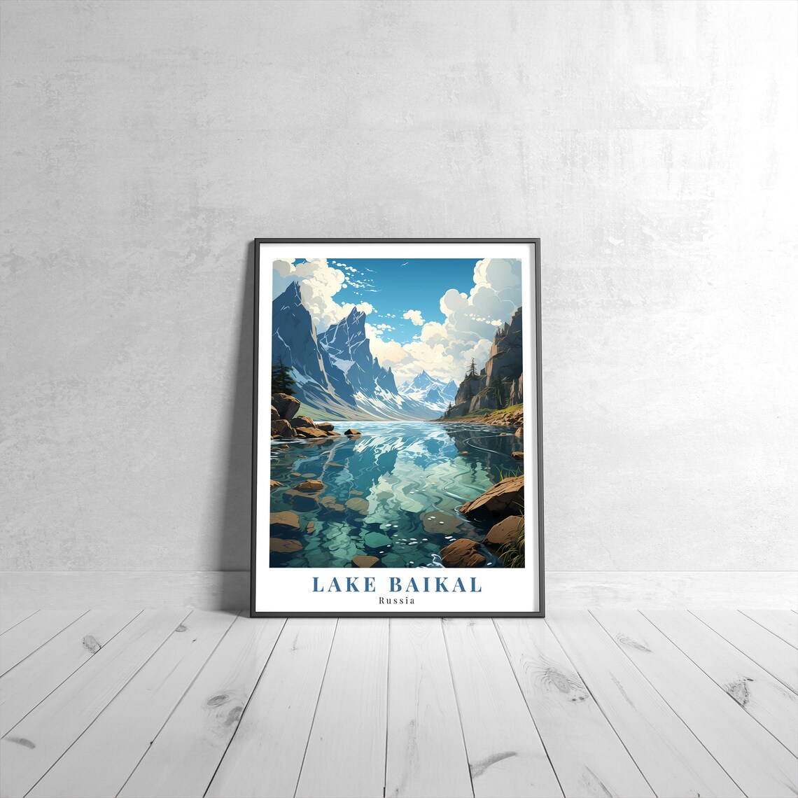 Lake Baikal Russia Vintage Travel Poster Snowy Peaks Crystal Water