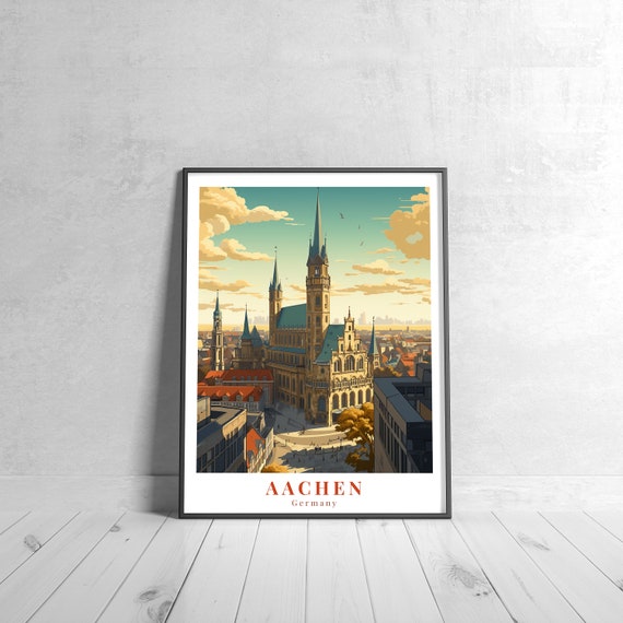 Aachen Vintage Travel Poster Retro Germany Art Print Colorful Home Decor Wall Unique Gift