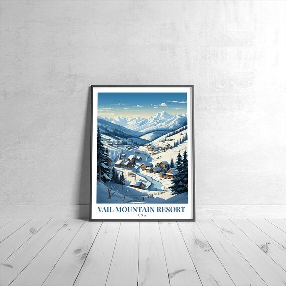 Vail Mountain Resort USA Snowy Village Winter Ski Travel Poster